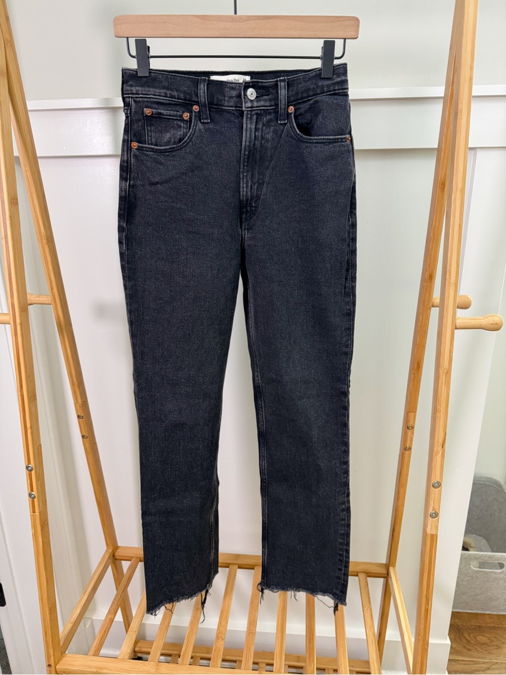 Abercrombie & Fitch Black Straight Jeans with Raw Hem